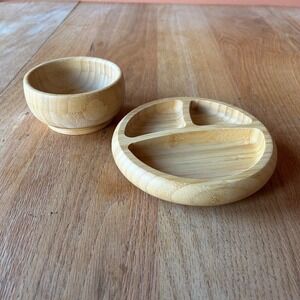 Avanchy Baby & Toddler Bowl & Plate Set Bamboo Wooden Baby Led Weaning